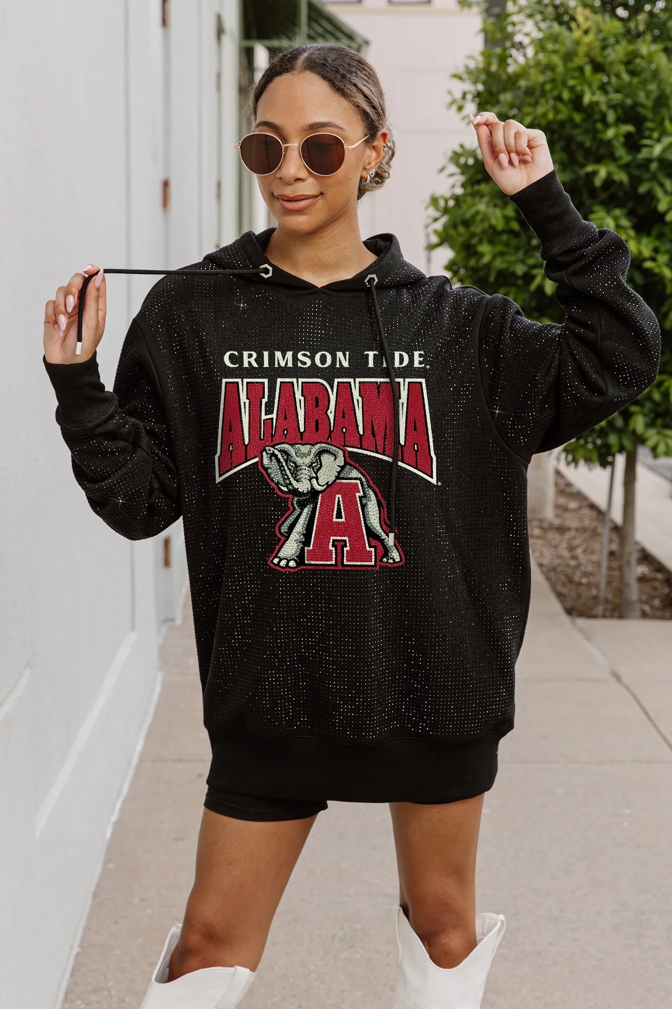 ALABAMA CRIMSON TIDE SIDELINE SHIMMER ALL-OVER MICRO-RHINESTONE SPARKLE HOODED SWEATSHIRT