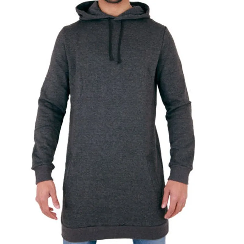 Autumn Winter Longline Fleecel Hoodies Men Hooded Sweatshirt Male Casual Hip Hop Hoody Tracksuit Pullover Solid Design Plus Size