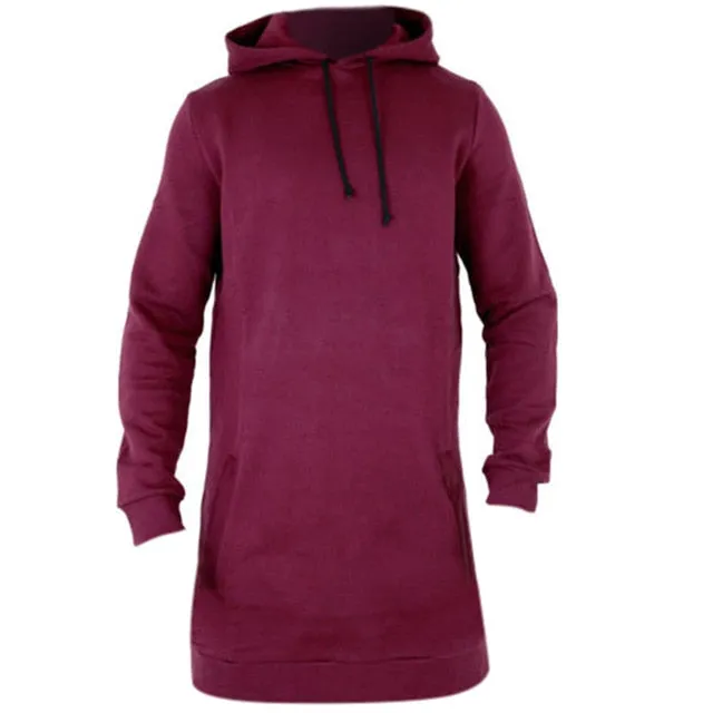 Autumn Winter Longline Fleecel Hoodies Men Hooded Sweatshirt Male Casual Hip Hop Hoody Tracksuit Pullover Solid Design Plus Size