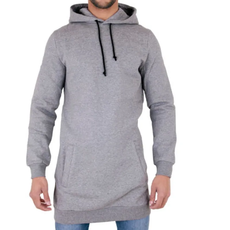 Autumn Winter Longline Fleecel Hoodies Men Hooded Sweatshirt Male Casual Hip Hop Hoody Tracksuit Pullover Solid Design Plus Size