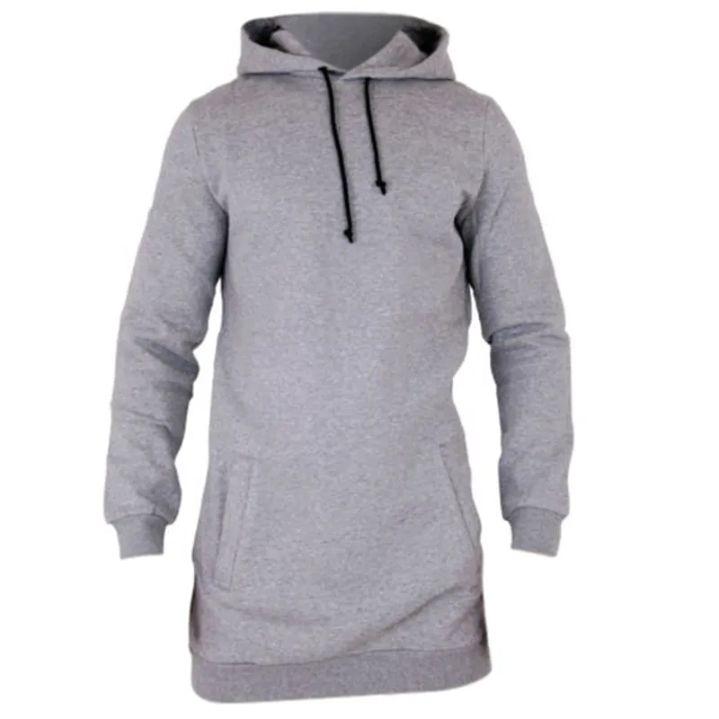 Autumn Winter Longline Fleecel Hoodies Men Hooded Sweatshirt Male Casual Hip Hop Hoody Tracksuit Pullover Solid Design Plus Size