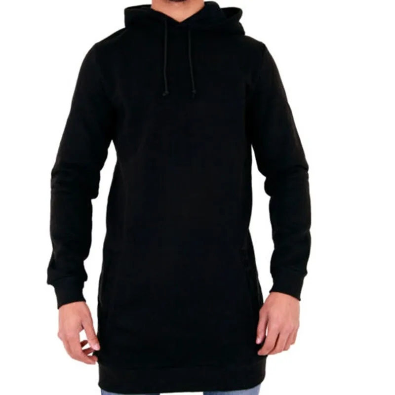 Autumn Winter Longline Fleecel Hoodies Men Hooded Sweatshirt Male Casual Hip Hop Hoody Tracksuit Pullover Solid Design Plus Size