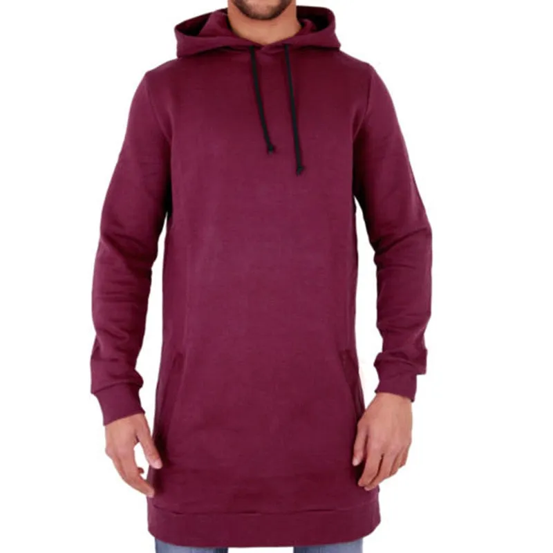 Autumn Winter Longline Fleecel Hoodies Men Hooded Sweatshirt Male Casual Hip Hop Hoody Tracksuit Pullover Solid Design Plus Size