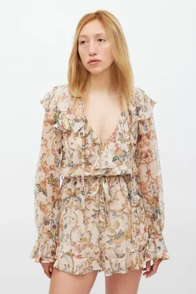 Beige & Multicolour Floral Heart Cascade Romper