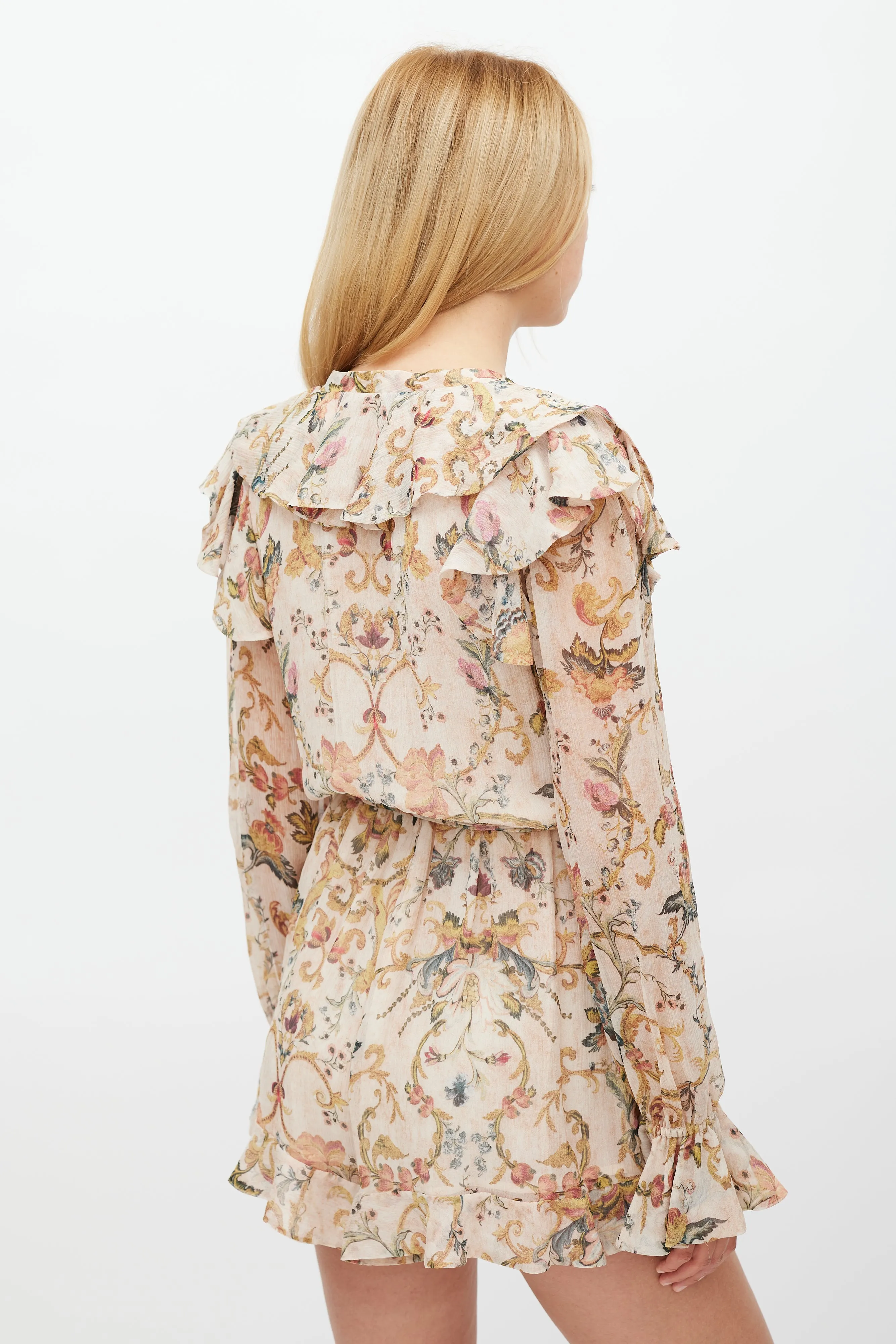 Beige & Multicolour Floral Heart Cascade Romper