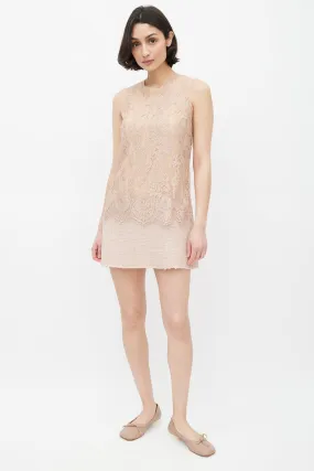 Beige Lace & Tweed Sleeveless Dress