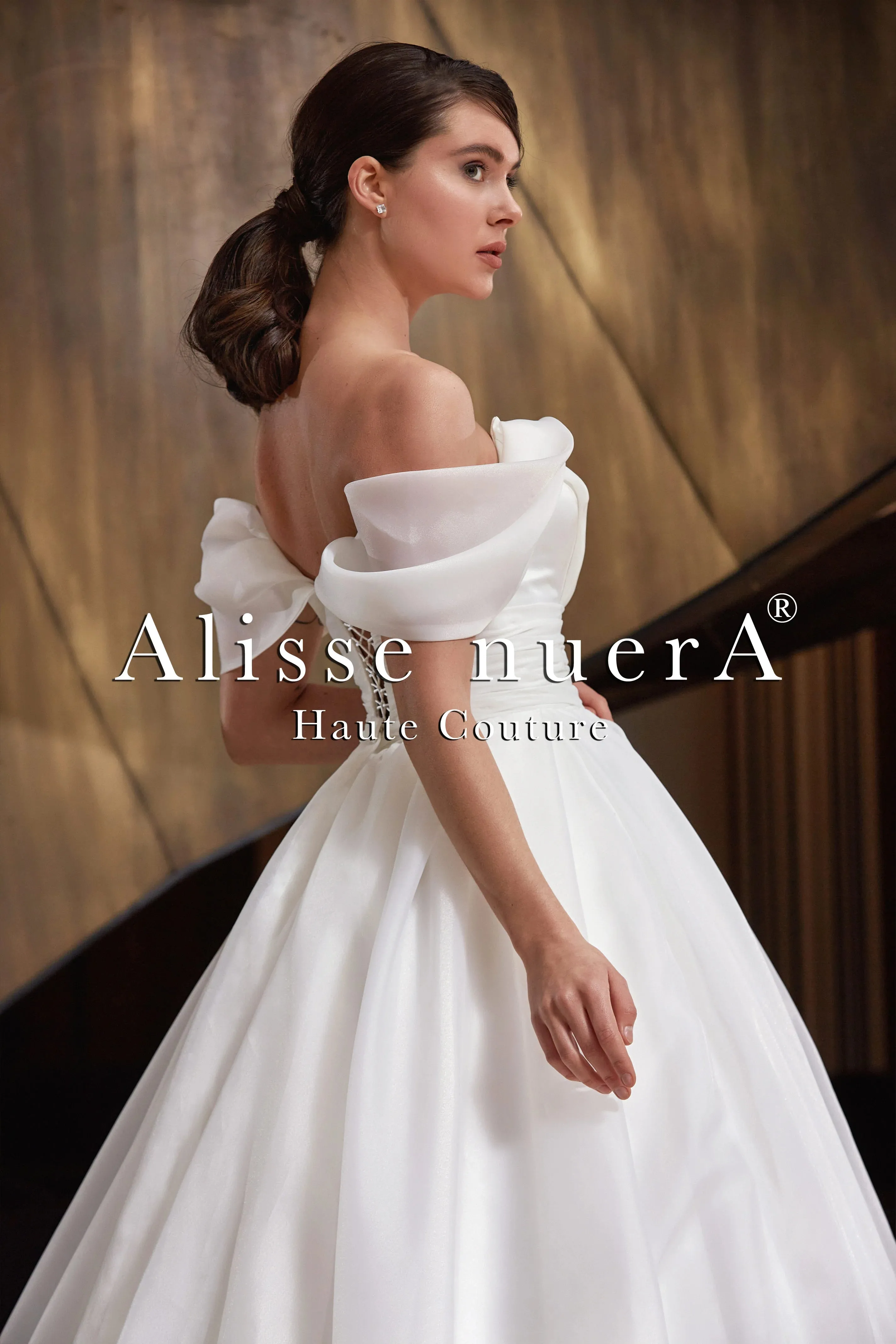 Empire Waist Organza Ballroom Wedding Gown with Swag Sleeve