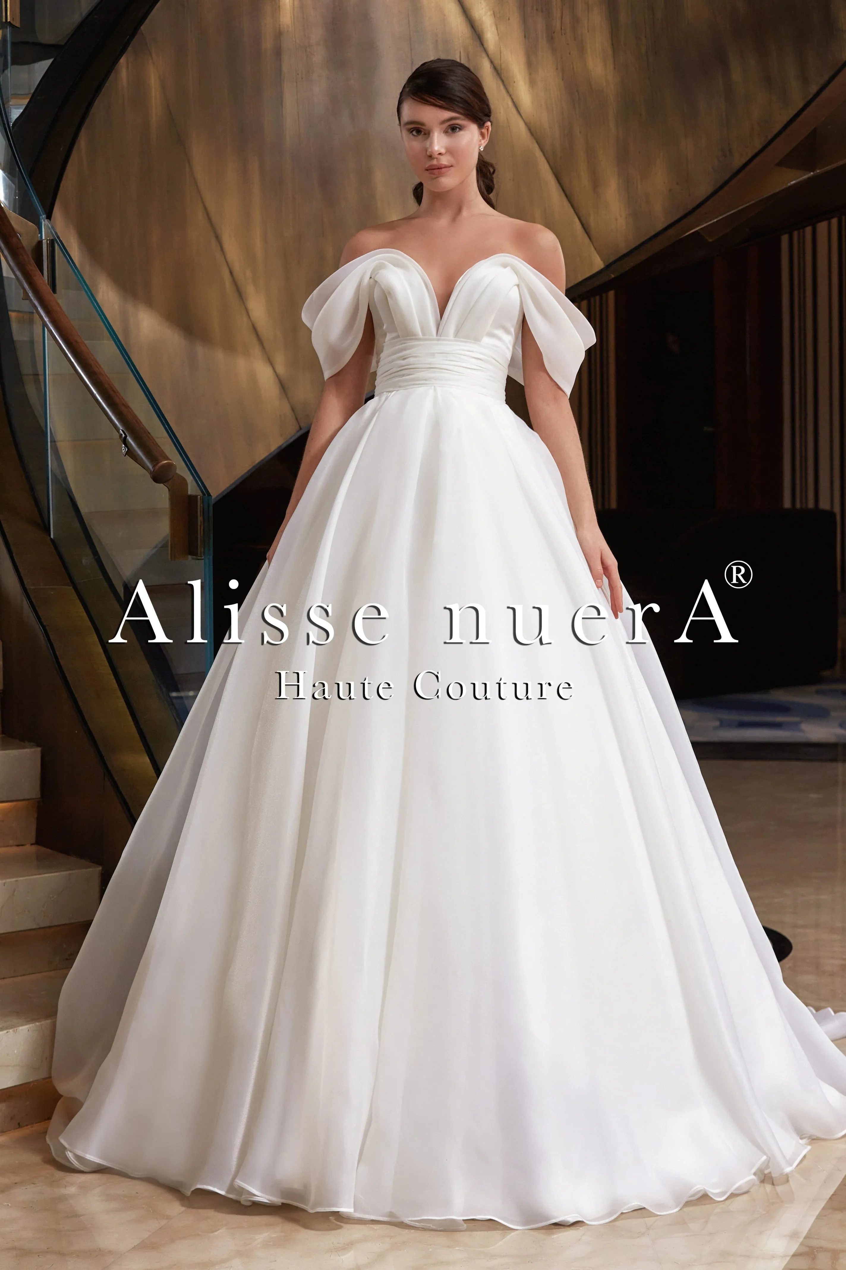Empire Waist Organza Ballroom Wedding Gown with Swag Sleeve