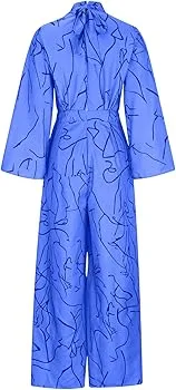 Formal Jumpsuits for Women Elegant Mock Neck Flare Long Sleeve Printed Rompers Wide Leg Jumpsuits for Wedding Guest    B64392