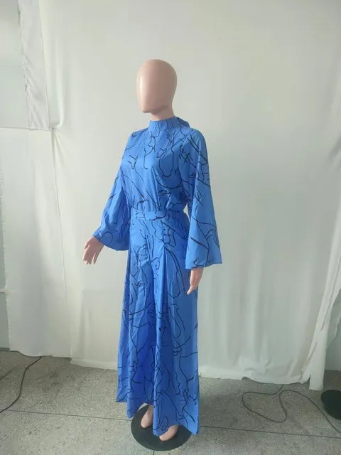 Formal Jumpsuits for Women Elegant Mock Neck Flare Long Sleeve Printed Rompers Wide Leg Jumpsuits for Wedding Guest    B64392