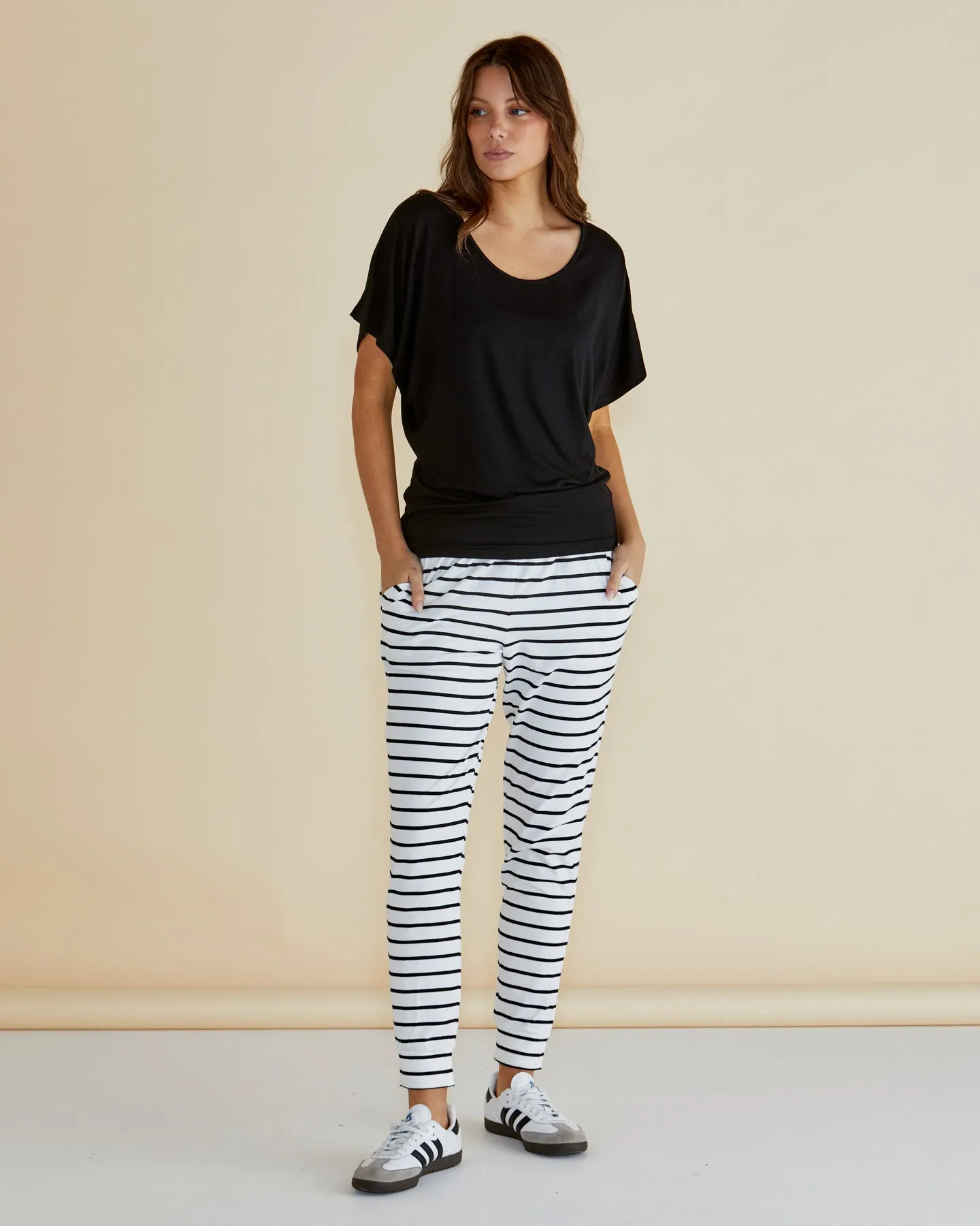 Heidi Jogger Pants - White/Black Stripe