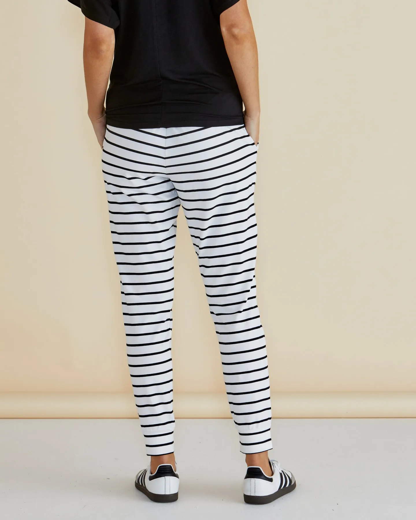Heidi Jogger Pants - White/Black Stripe
