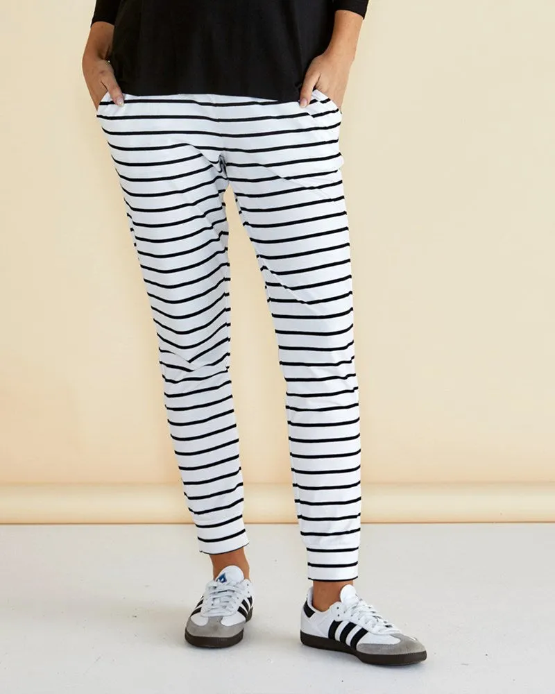 Heidi Jogger Pants - White/Black Stripe