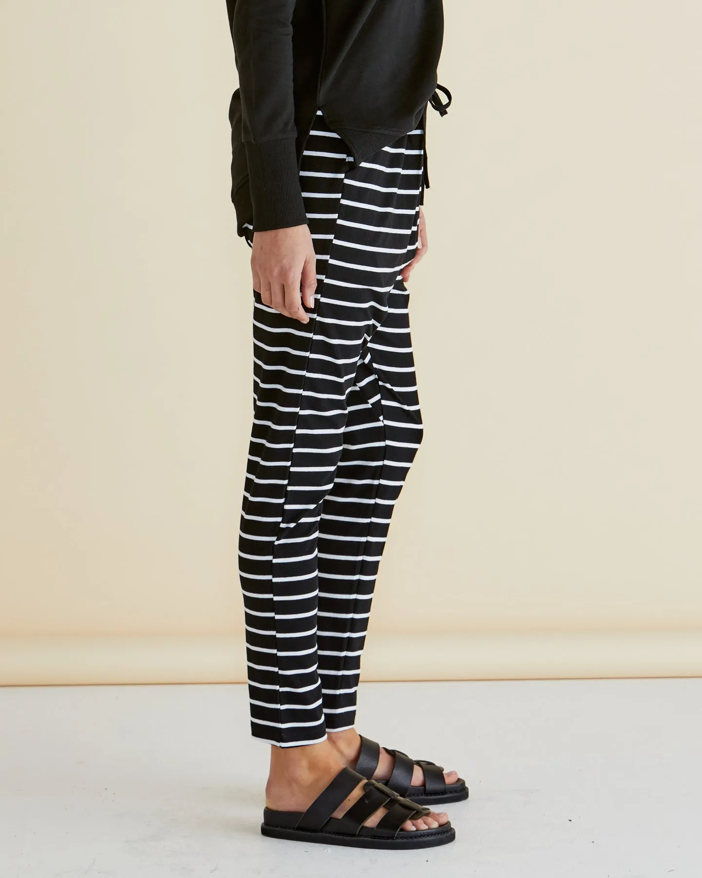 Jade Drop-Crotch Pants - Black / White Stripe