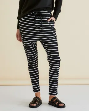 Jade Drop-Crotch Pants - Black / White Stripe