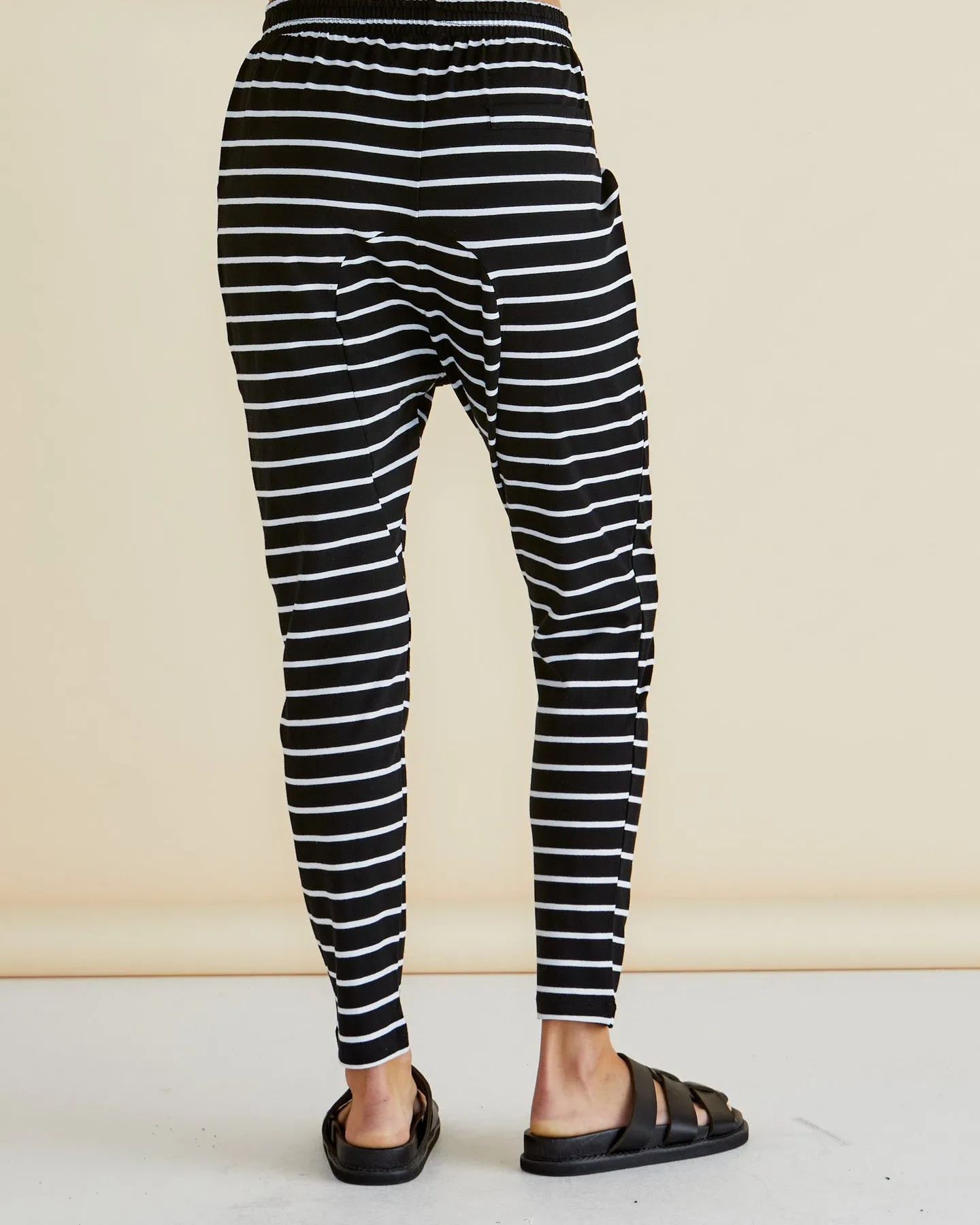Jade Drop-Crotch Pants - Black / White Stripe