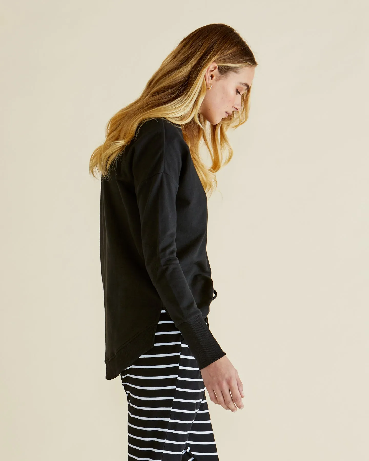 Jade Drop-Crotch Pants - Black / White Stripe