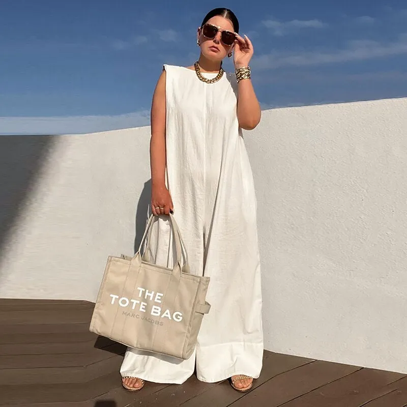 Lemongor Female Solid Color Sleeveless Wide Leg Jumpsuits Summer Fashion Loose Casual Cool Jump Suits For Women 2023 New