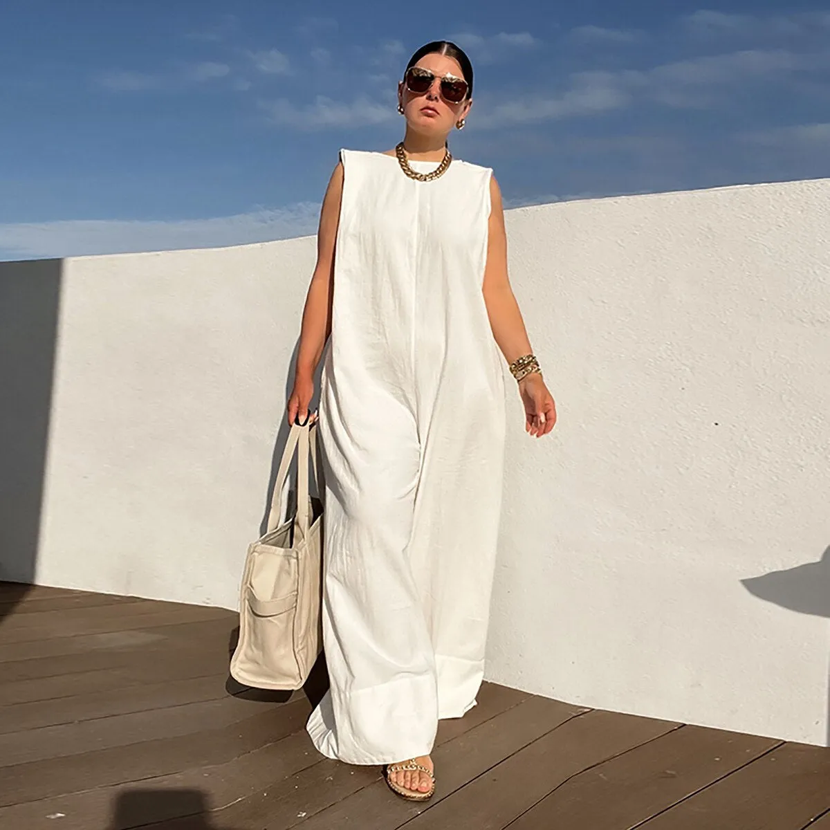 Lemongor Female Solid Color Sleeveless Wide Leg Jumpsuits Summer Fashion Loose Casual Cool Jump Suits For Women 2023 New