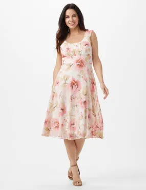 Rose Floral Emma Style Sleeveless Chiffon Dress