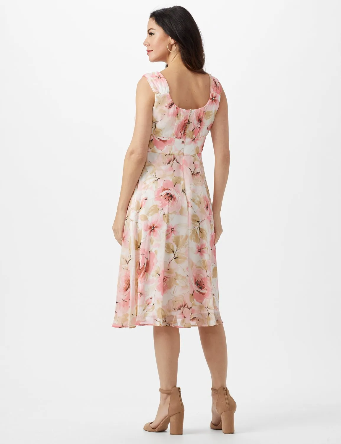 Rose Floral Emma Style Sleeveless Chiffon Dress