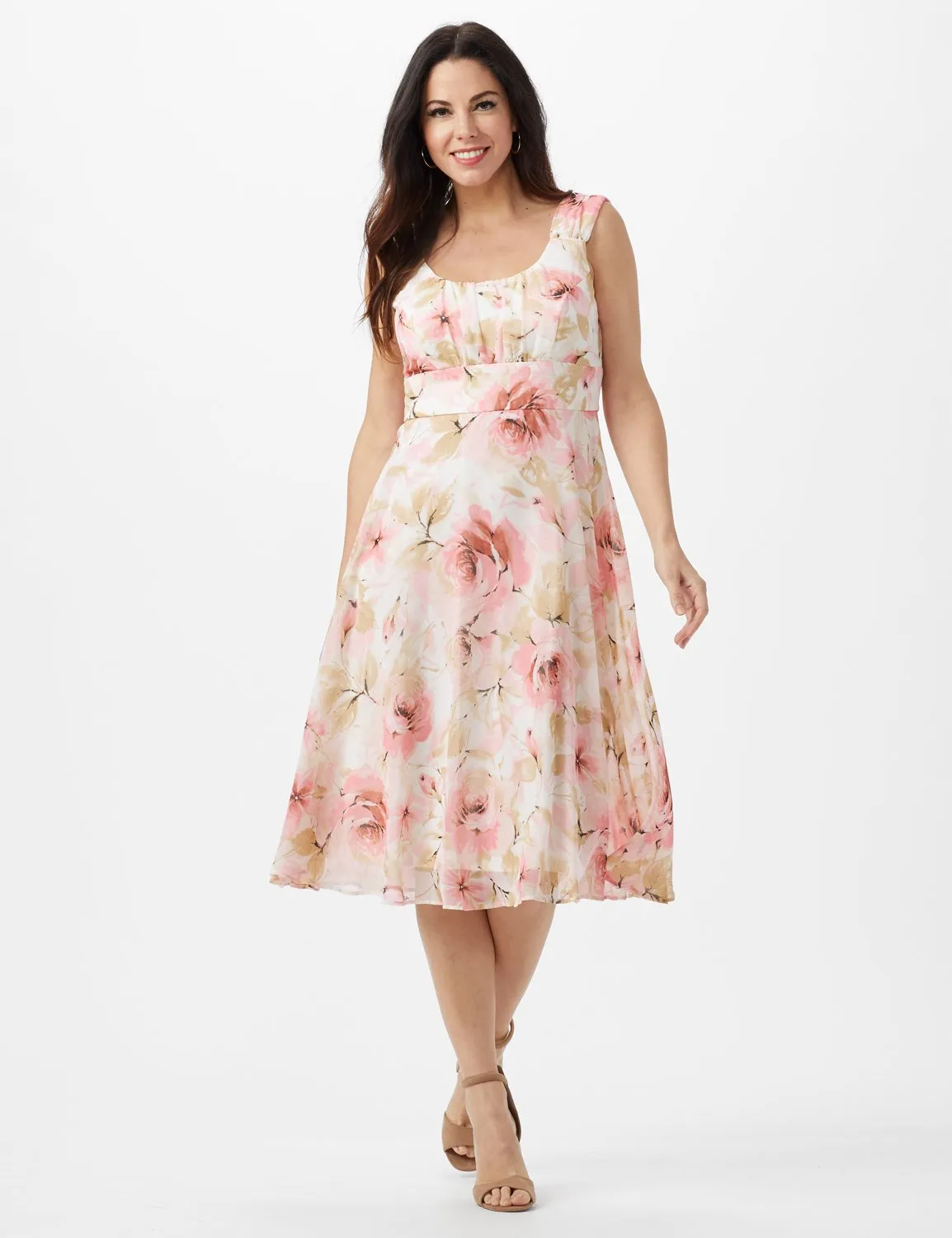 Rose Floral Emma Style Sleeveless Chiffon Dress