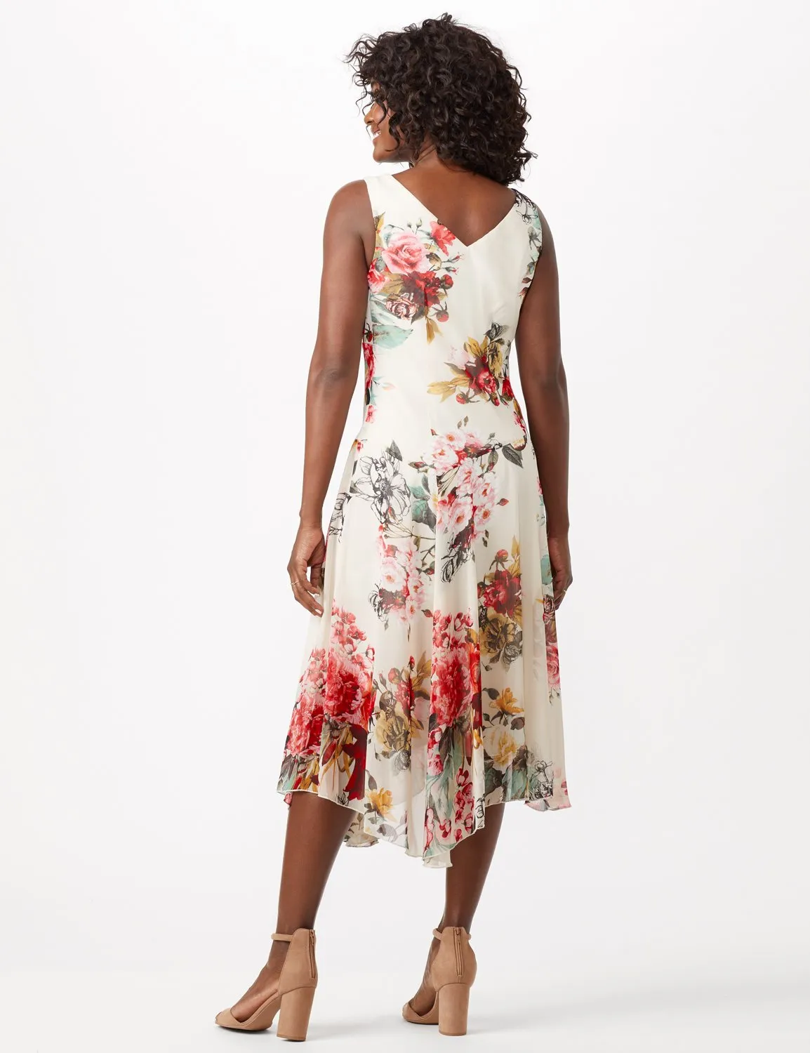 Sleeveless Empire Waist Floral Chiffon Midi Dress