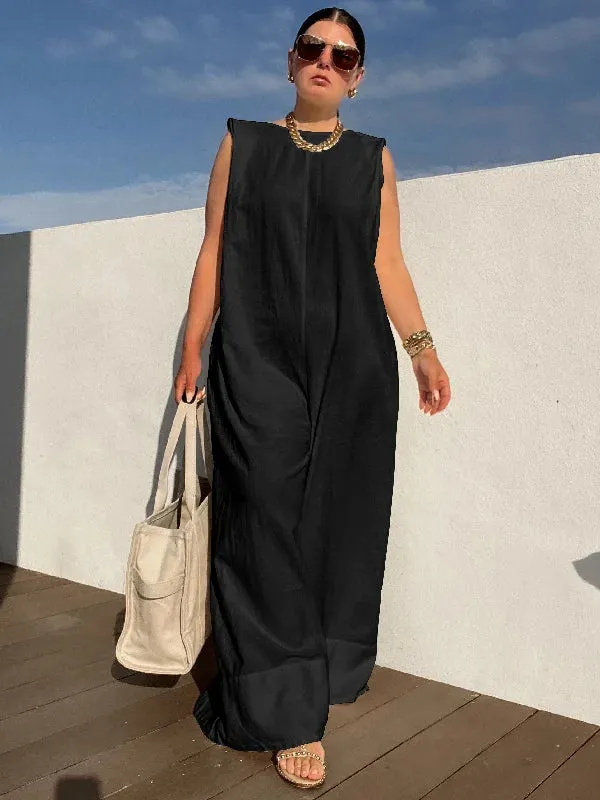 Sleeveless Wide Leg Solid Color Jumpsuits XL 103995