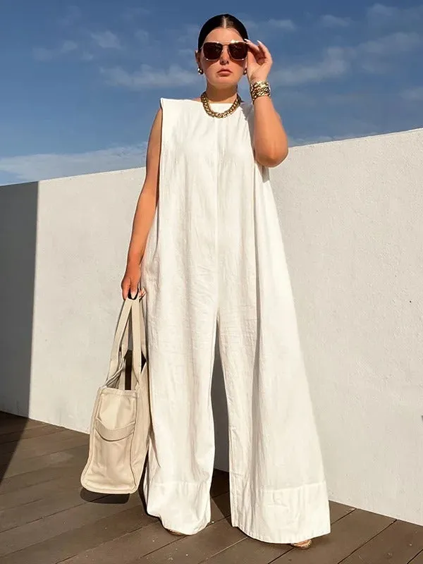 Sleeveless Wide Leg Solid Color Jumpsuits XL 103995