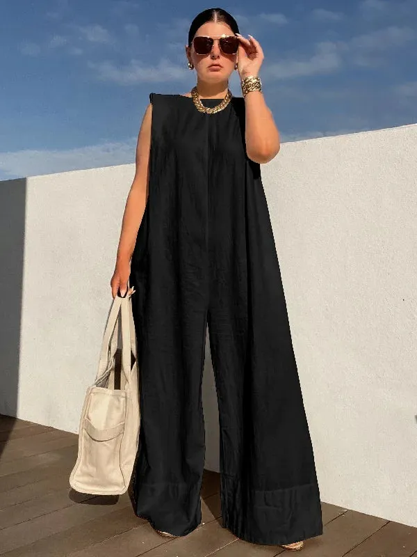 Sleeveless Wide Leg Solid Color Jumpsuits XL 103995