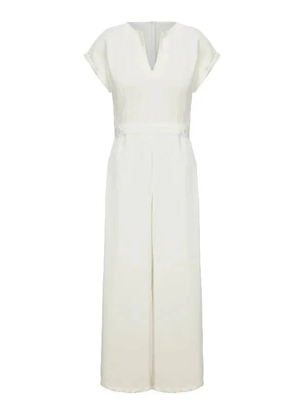 Urban Cap Sleeve Solid Color Wide Leg Jumpsuits 112913