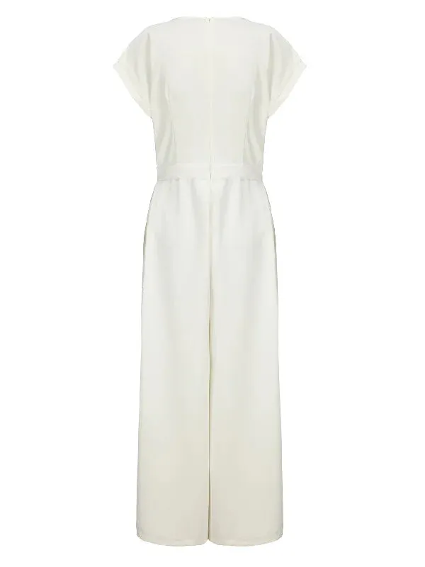Urban Cap Sleeve Solid Color Wide Leg Jumpsuits 112913