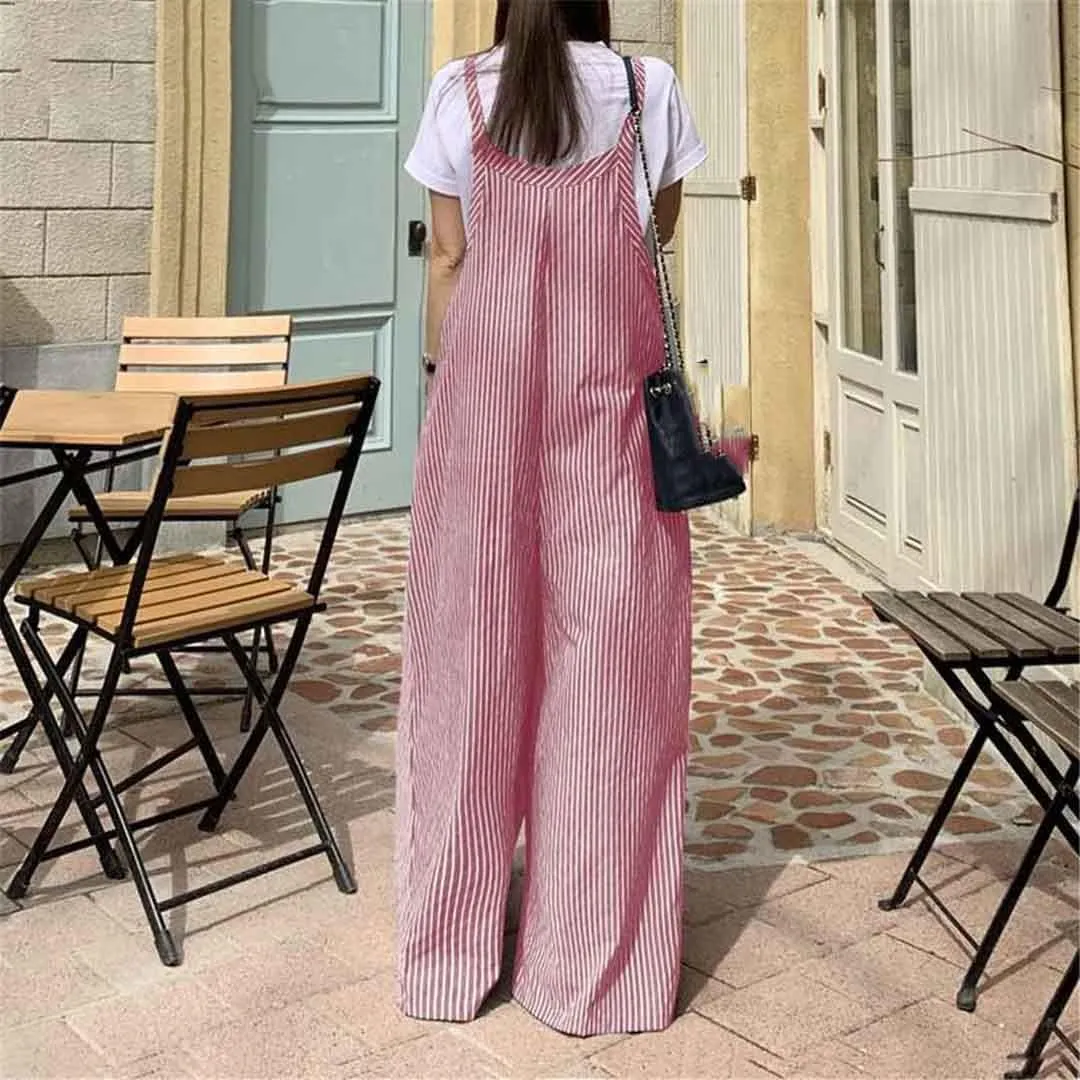 Vintage Striped Jumpsuits for Women, Casual Summer Wide Leg Pants   S5045907