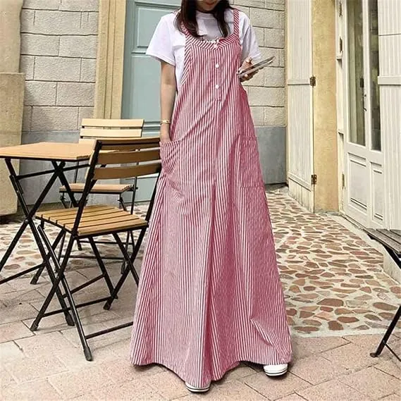 Vintage Striped Jumpsuits for Women, Casual Summer Wide Leg Pants   S5045907