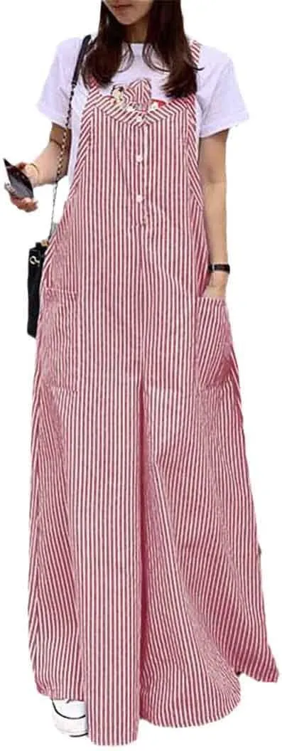 Vintage Striped Jumpsuits for Women, Casual Summer Wide Leg Pants   S5045907