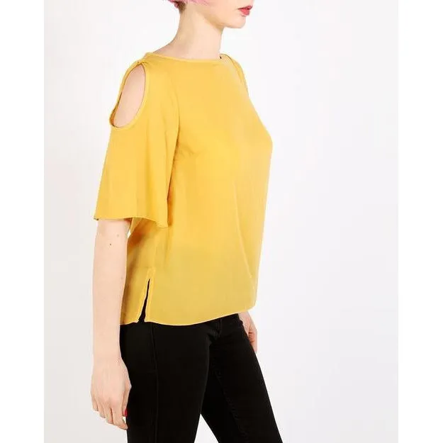 Yellow Cold Shoulder Sheer Top