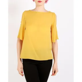 Yellow Cold Shoulder Sheer Top