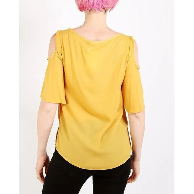 Yellow Cold Shoulder Sheer Top