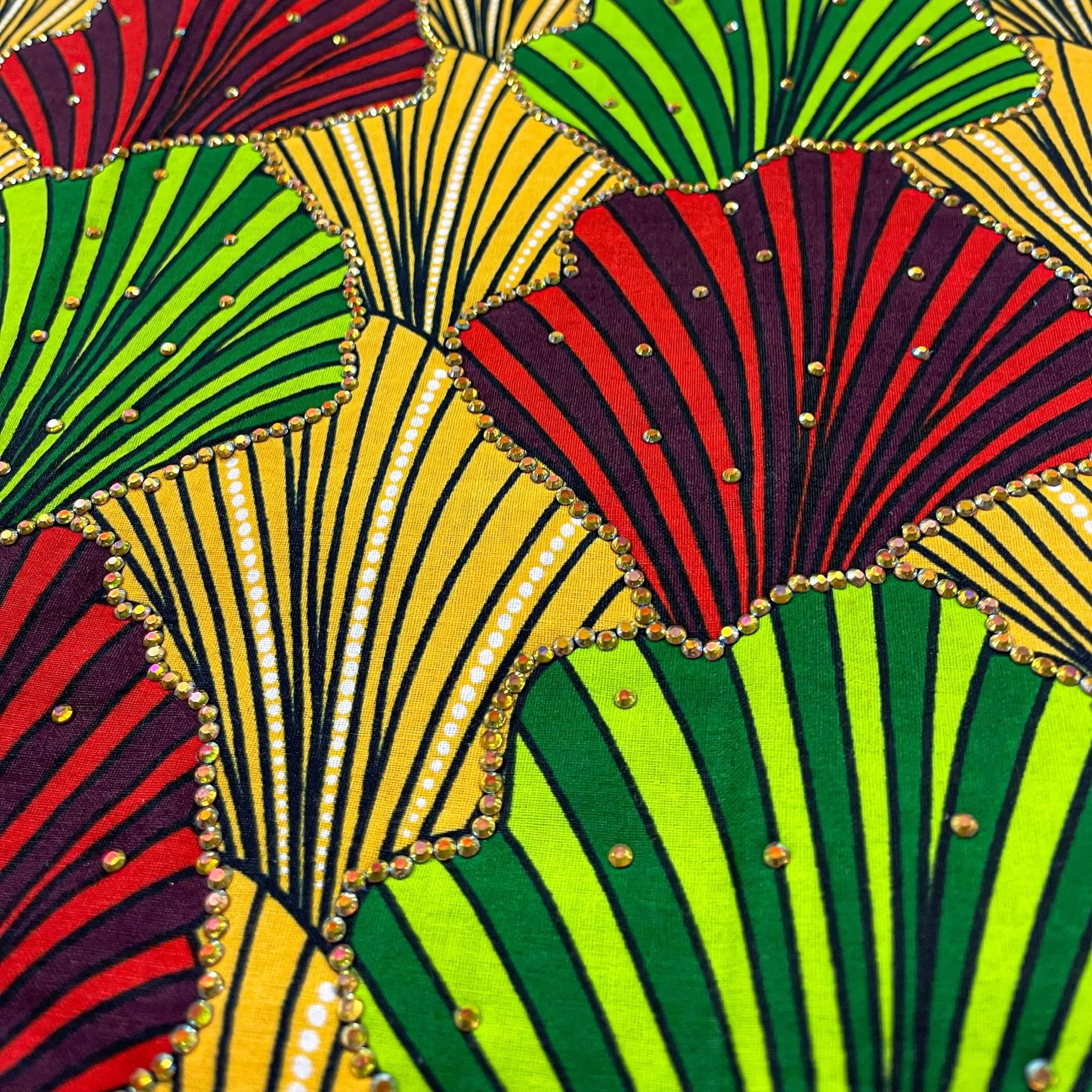 Yellow, Red & Green Ankara Swarovski Stoned Dress
