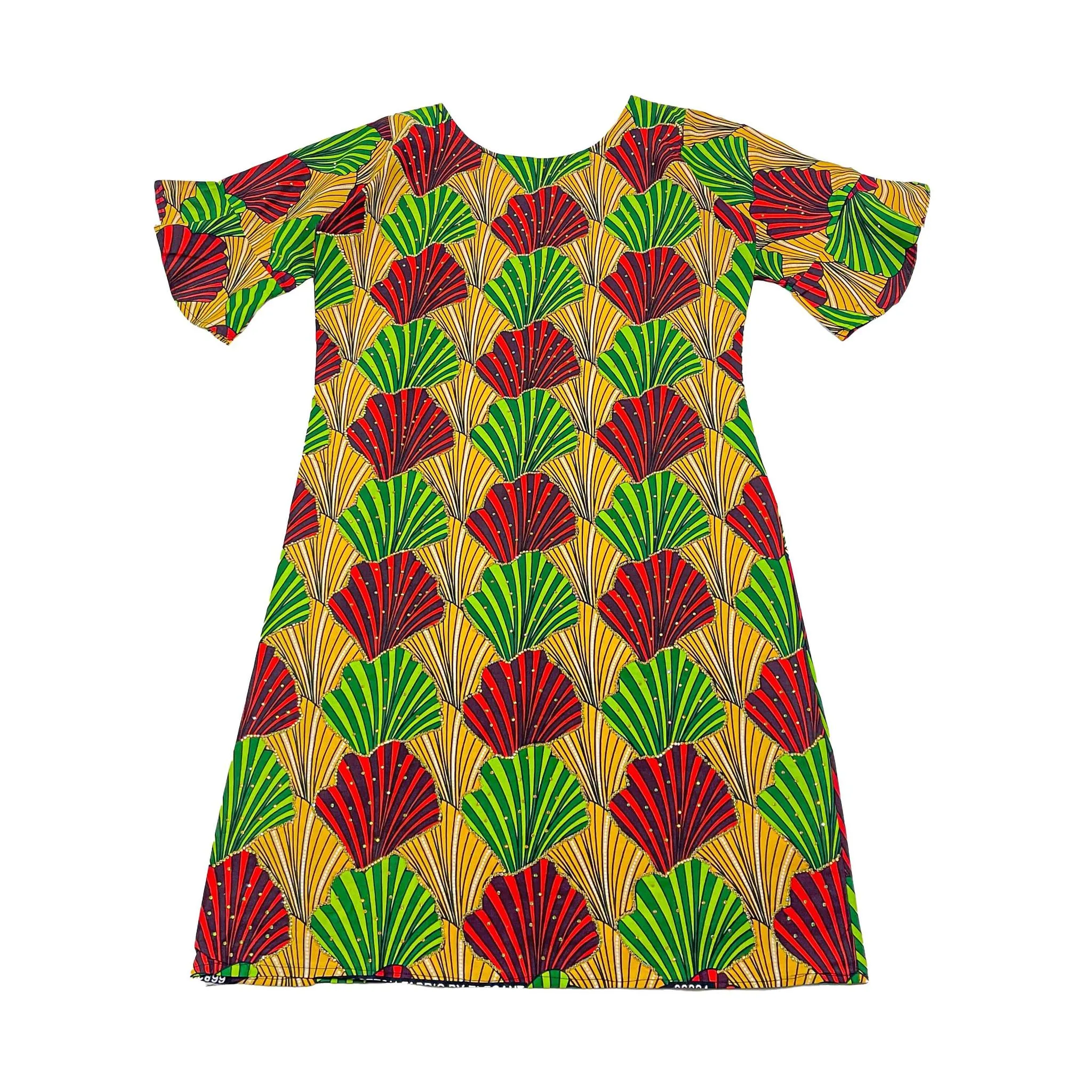 Yellow, Red & Green Ankara Swarovski Stoned Dress